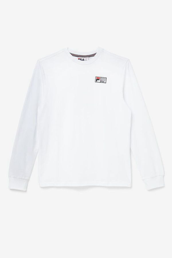 Fila Vesuvius Long Sleeve Men's Tee - White/Black/Red,NZ 246-6143